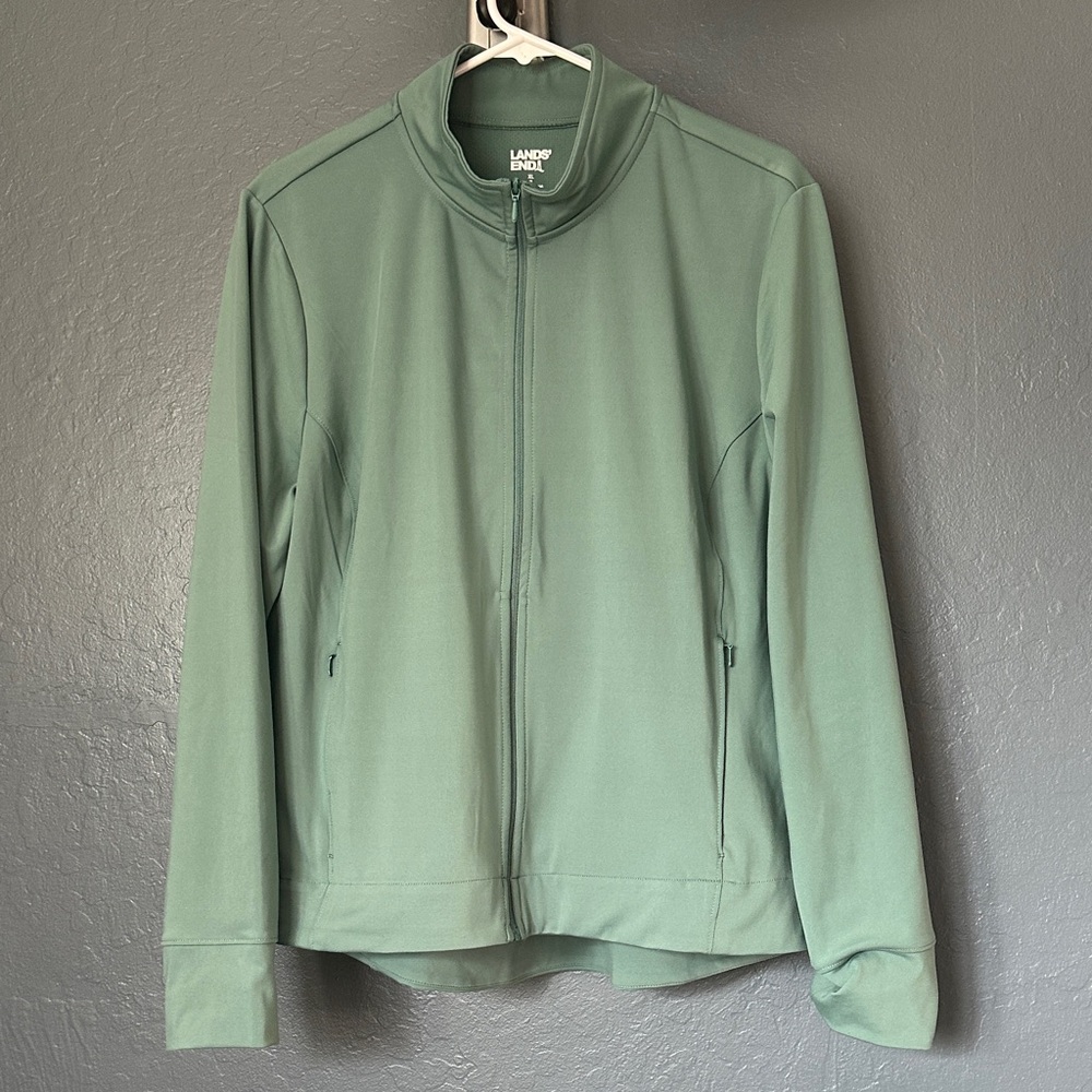 Lands' End Sage Green Zip-Up Jacket